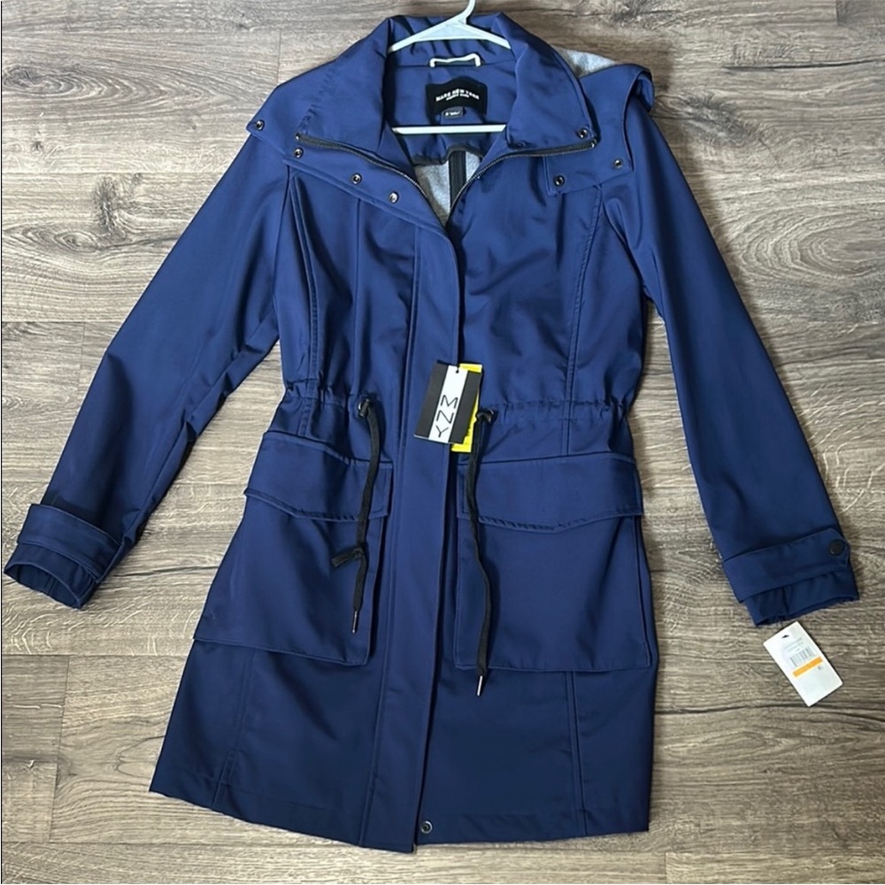 NWT: Marc New York Navy Trench Coat with Adjustable Waist Small Water Resistant